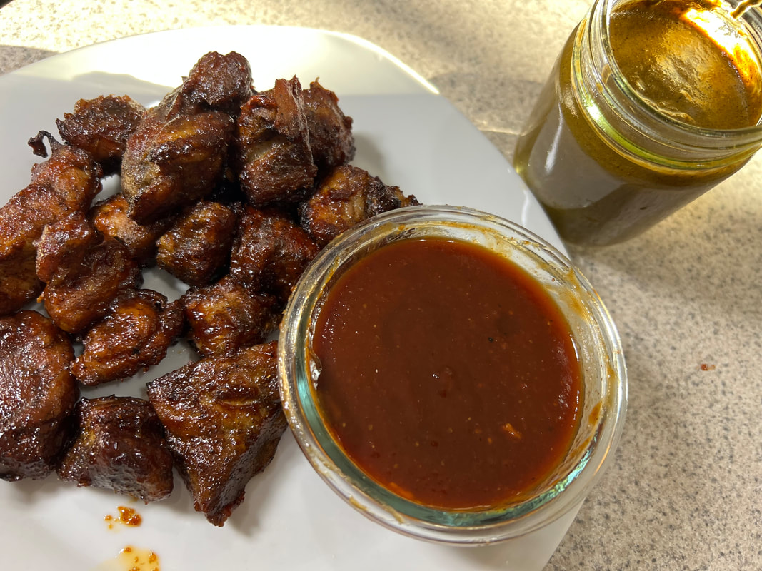 Dianne's Jamaican barbecue jerk pork with jerk sauce and barbecue sauce